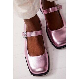 NWT FREE PEOPLE Rumor Diamante Mary Janes / Frost Pink Metallic 8